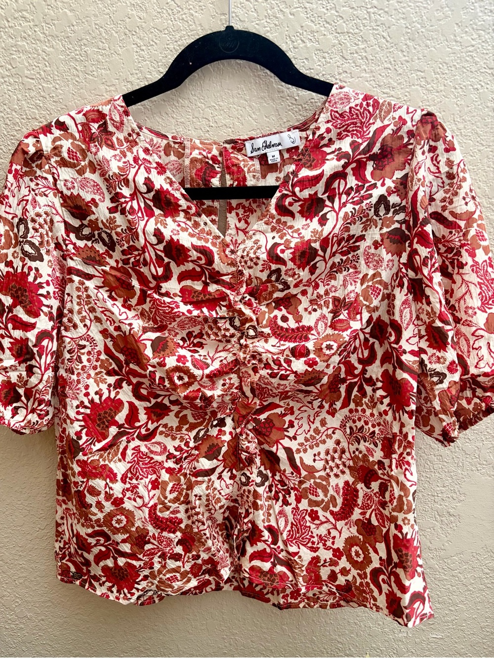 Sam Edelman Red, Brown & Cream Floral Button-Front Top